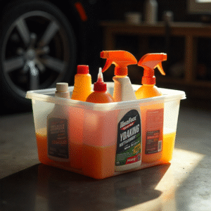 various automotive fluids and cleaners